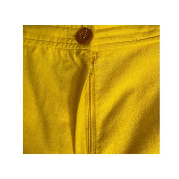 Womens Wide Leg Pants Yellow High Rise Relaxed Fit Button Closure Cotton 7/8 - Picture 5 of 6